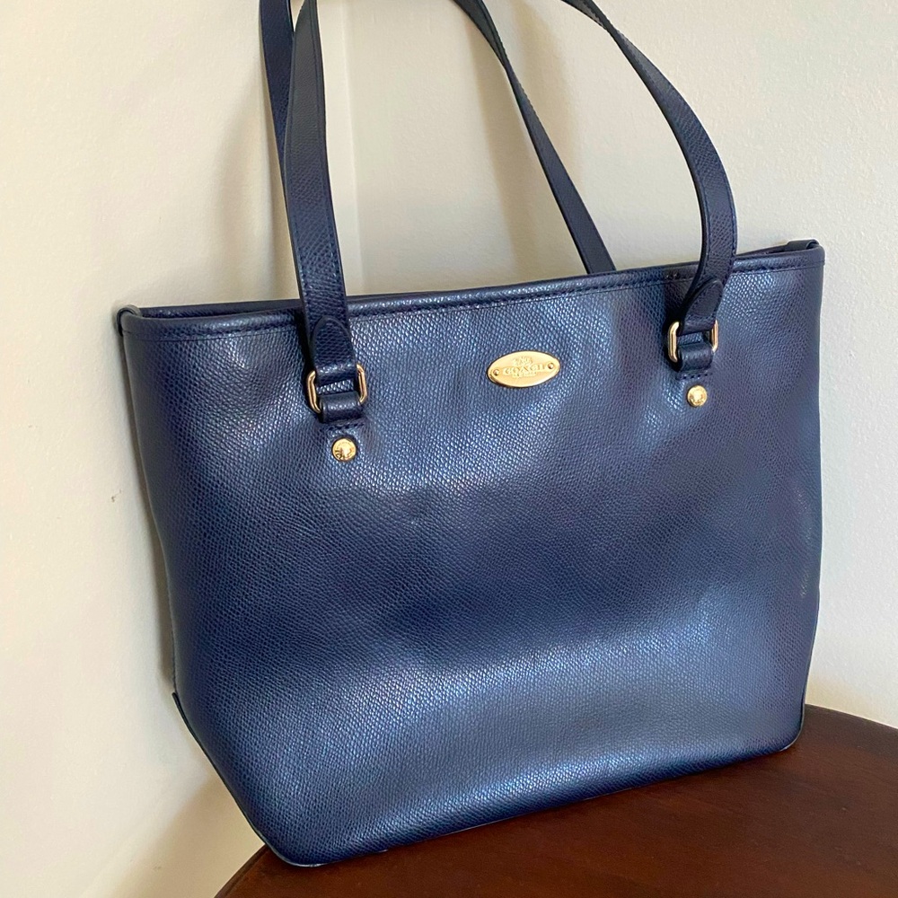 Coach Navy Cross Grain Leather Tote